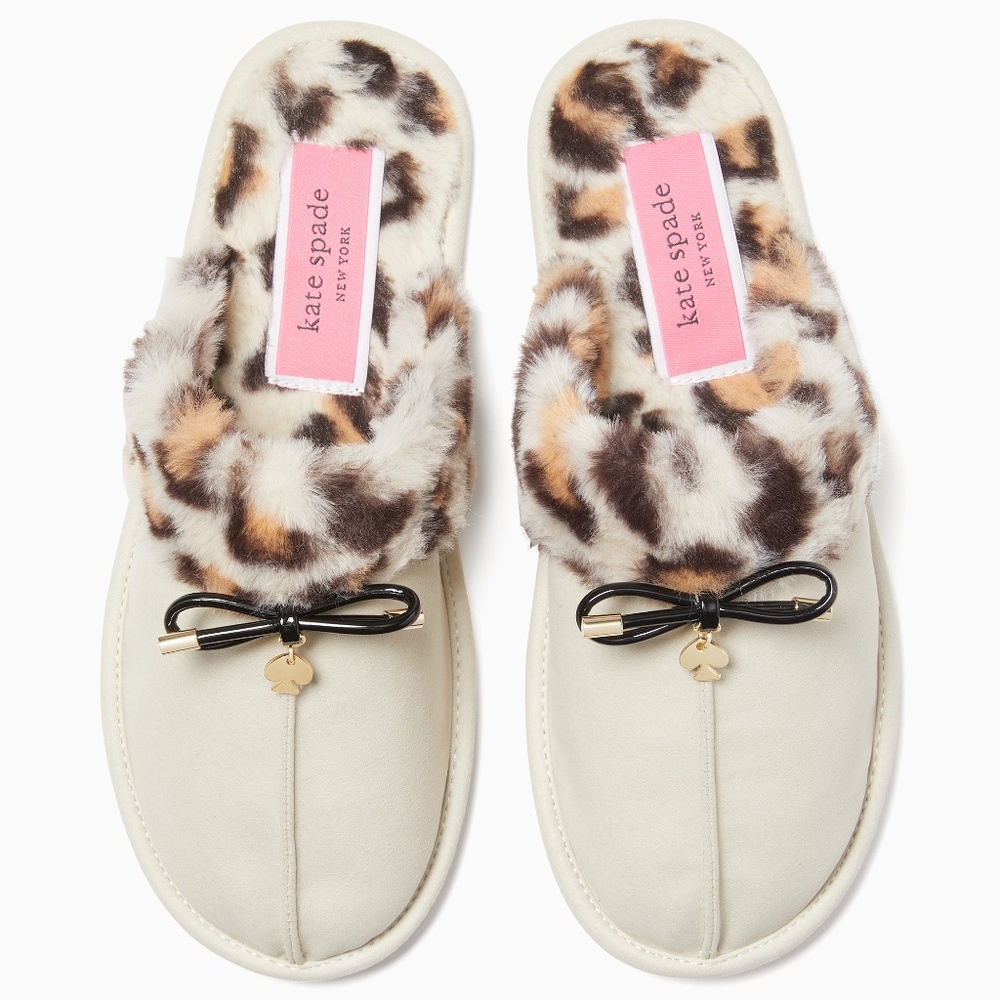 NWOT Kate Spade Leopard Off White Slippers